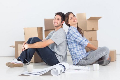 Packed boxes and furniture ready for removals van transport