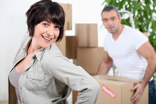 Labelled moving boxes and packing materials for a home relocation
